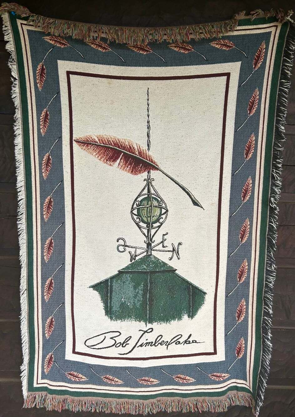 Bob Timberlake Weathervane and Feathers Cotton with fringe border 36x40” READ